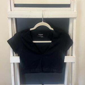 Garage Black Ribbed V-Neck Crop Top